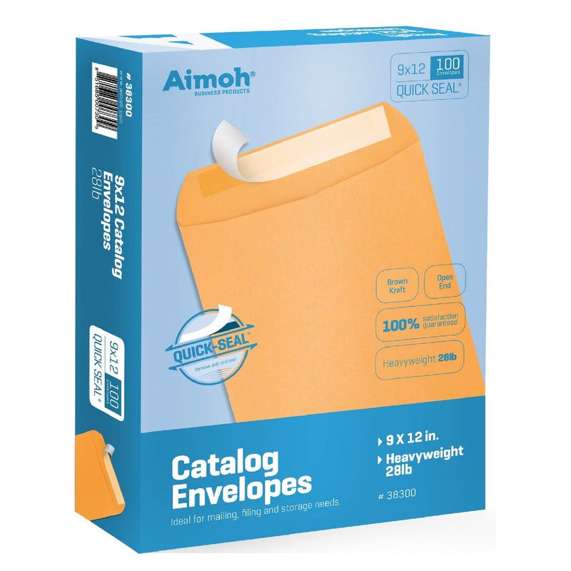 Aimoh 9 X 12 Self-Seal Brown Kraft Catalog Mailing Envelopes - 28lb - 100 Count, 9x12 Inch (38300) - Image 1
